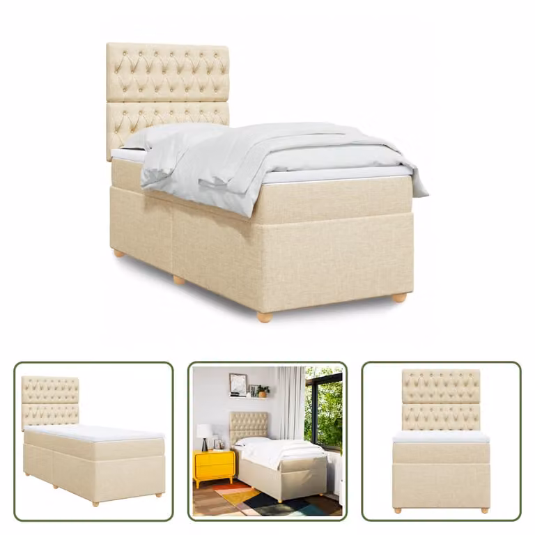 The Living Store Letto a molle insacchettate con materasso crema 80x200 cm in tessuto