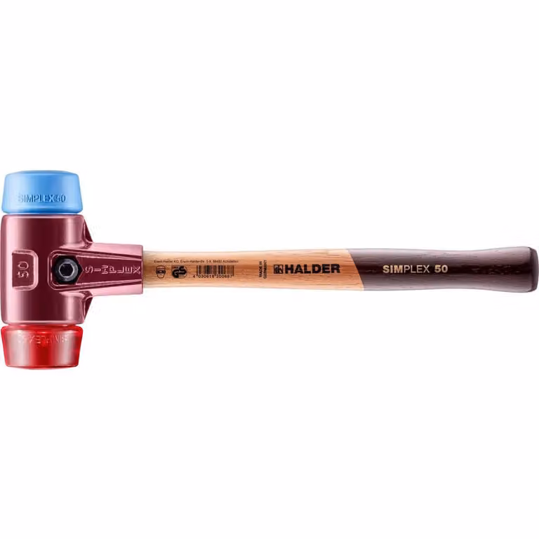 Mazza SIMPLEX soft-face con alloggiamento TE e manico in legno, Ø 50, TPE-soft / plastica