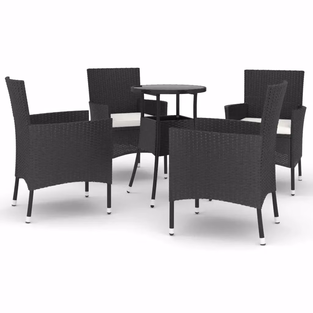 Set Bistrò da Giardino vidaXL in Polyrattan Nero con Tavolo in Vetro e 5 Sedute – 2
