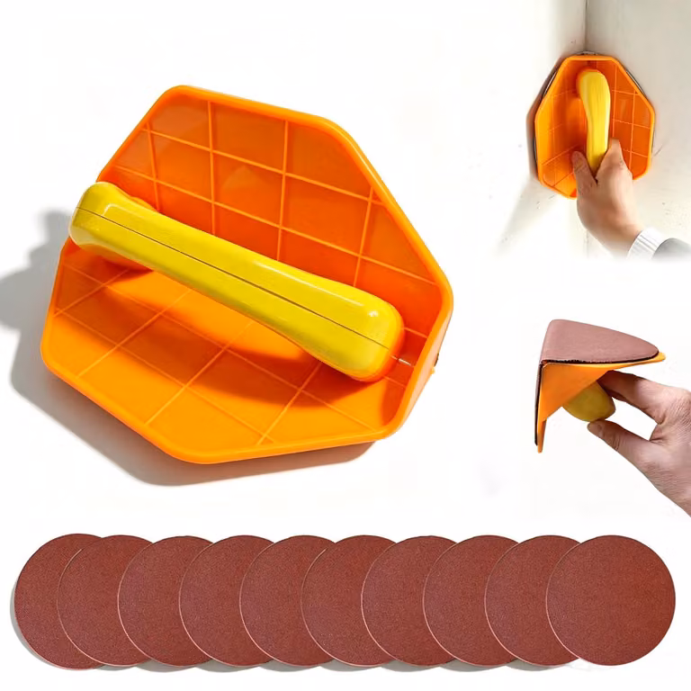 Kit di levigatura da 23 cm per cartongesso, con smerigliatrice angolare a forma semicircolare e 10 fogli di carta abrasiva rotonda