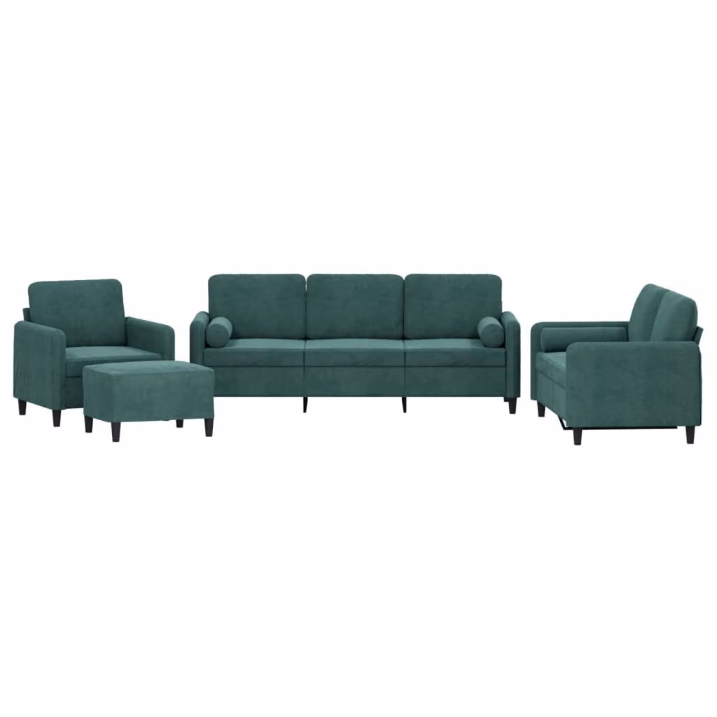 Set di Divani 4 pz con Cuscini Verde Scuro in Velluto