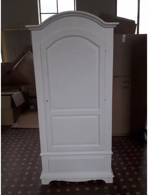 Armadio appendiabiti con bastone 1 anta 1 cassetto arte povera in legno massello e mdf con rifinitura in bianco 96x56x196 H
