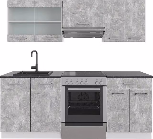 Cucina componibile R-Line Calcestruzzo/Bianco 200 cm, PL Antracite Vicco