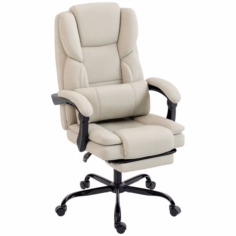 Sedia da ufficio reclinabile in similpelle beige con poggiapiedi integrato e supporto lombare H: 111-119 cm, L: 65 cm, P: 67 cm – 2