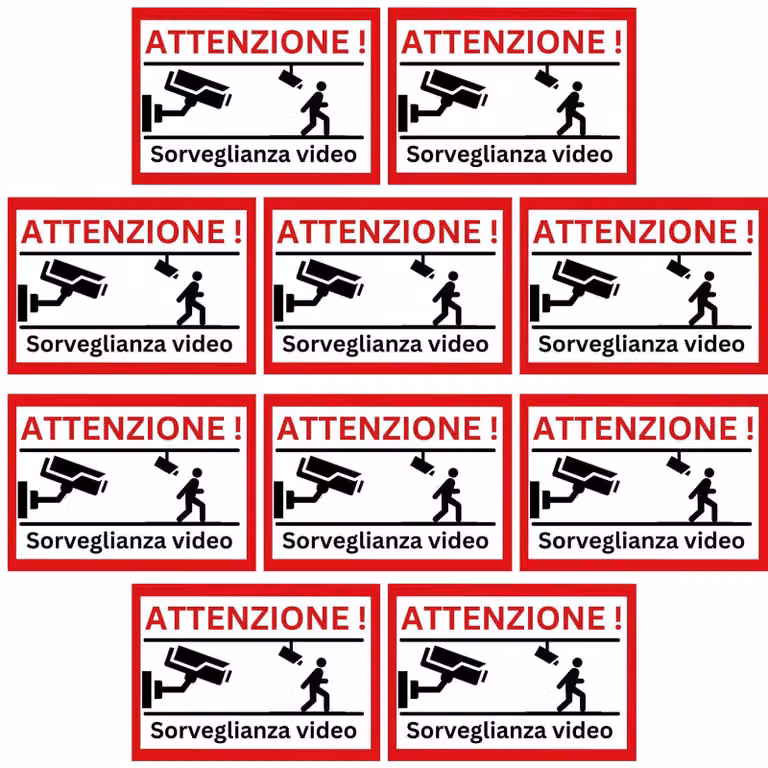 Adesivi per telecamere di sicurezza - 10 pezzi - Rossi