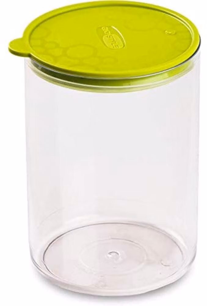 Contenitore di stoccaggio rotondo, capacità circa 1,2 litri, colore verde, dimensioni 11,8 x 15,3 cm