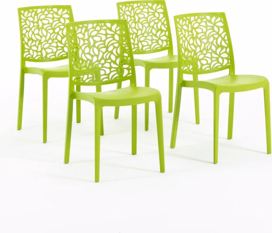 set di 4 sedie impilabili in polipropilene con fibre di vetro per esterni e giardino, bar e ristorante, cucina design moderno - ANNA - Lime
