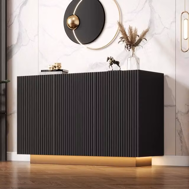 MADIA con LED 120x40x75 cm MDF Nero effetto marmo
