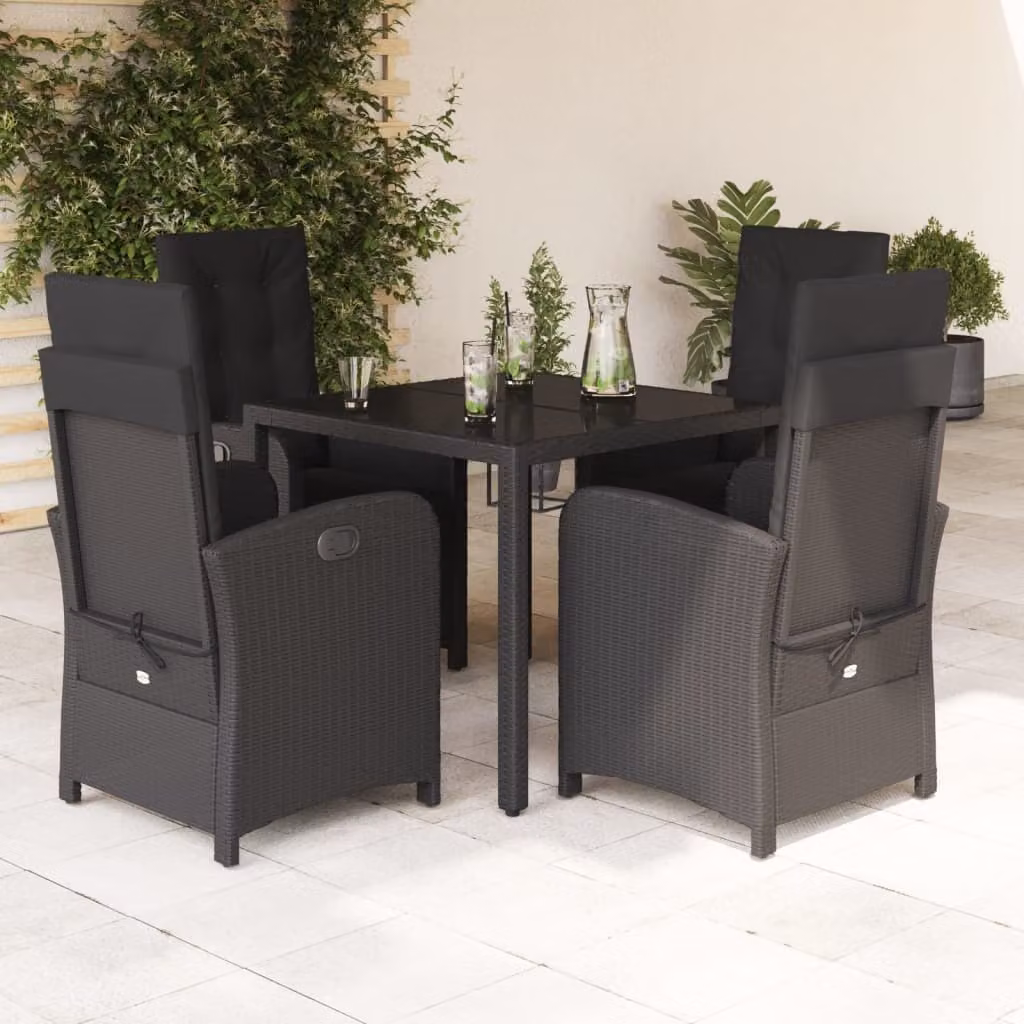 Maison Exclusive - Set da pranzo da giardino 5 pezzi con cuscini in polyrattan nero