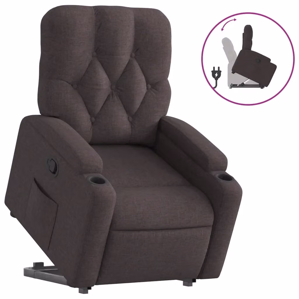 vidaXL Poltrona Alzapersona Reclinabile con Assistenza Elettrica in Tessuto Marrone – 2