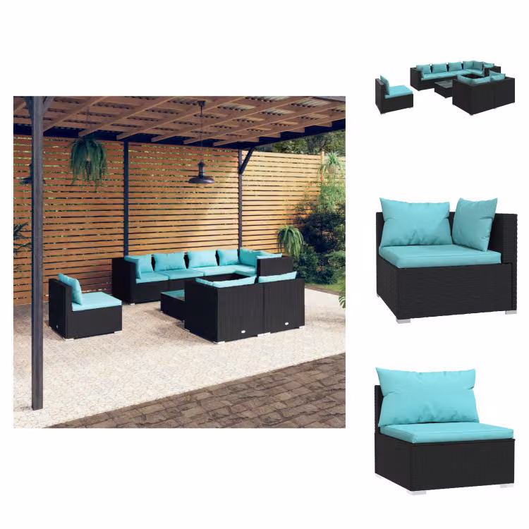 vidaXL Set 9 pezzi da giardino con cuscini in poly rattan nero - Set di mobili da giardino