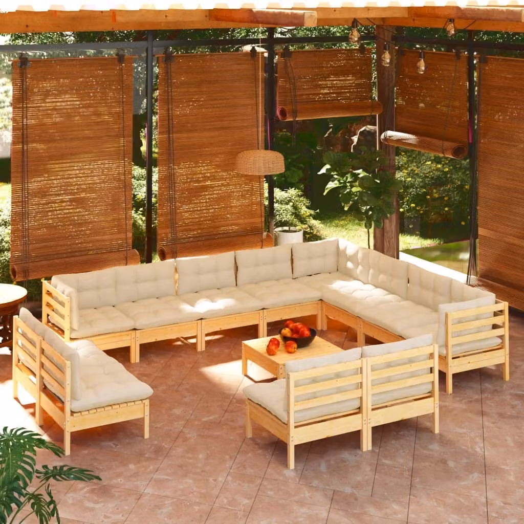 Maison Exclusive - Set Divani da Giardino 13 pz con Cuscini Crema Massello di Pino