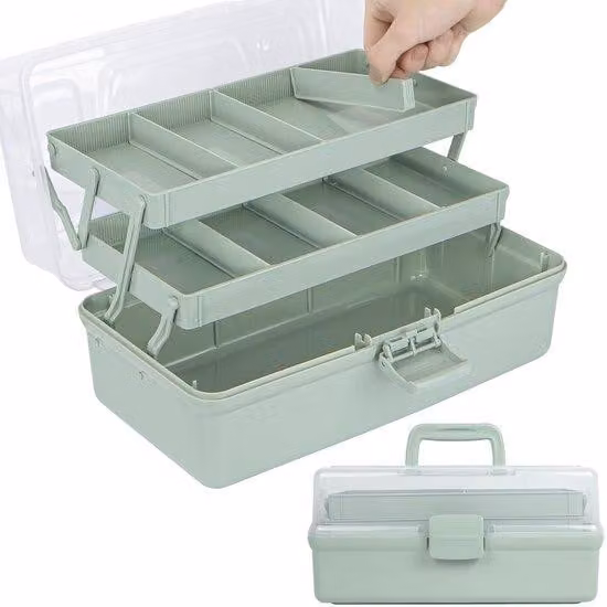 Ibenzoa® Contenitore multifunzionale per l'organizzazione, dimensioni 32 x 16,5 x 18 cm – 3 scomparti, divisori regolabili, resistente all'umidità e agli urti, colore verde