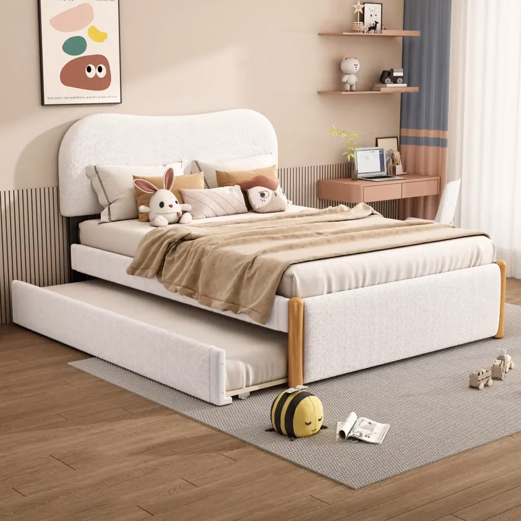 Letto matrimoniale Chicfurn con letto estraibile e cassetti, rivestito in tessuto, colore bianco, L: 140 cm, P: 200 cm, H: 115 cm – 2