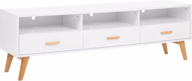 Mobile TV moderno BELIANI bianco e legno rovere con ripiani e cassetti L: 180 cm, P: 40 cm, H: 55 cm