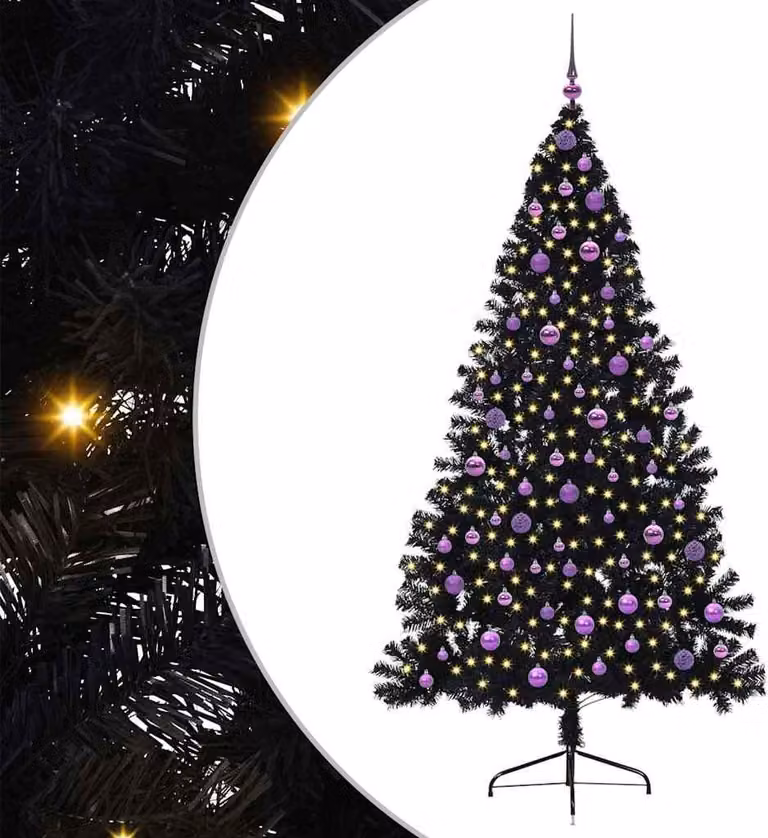 vidaXL Albero di Natale artificiale preilluminato nero 210 cm PVC