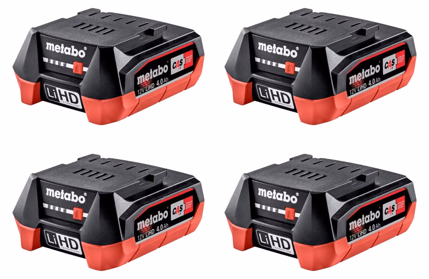 Set di batterie Metabo 4x batterie LiHD 12 V 4,0 Ah / 4000 mAh Li-Ion con indicatore del livello di carica ( 4x 625349000 )