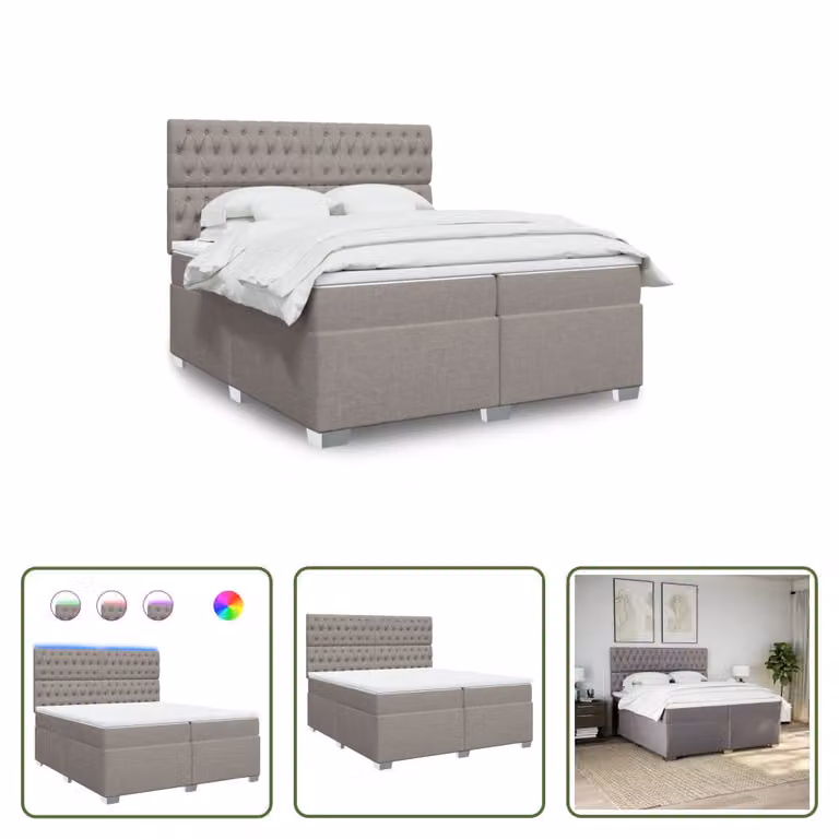 The Living Store Letto a molle con materasso Taupe 200x200 cm in tessuto