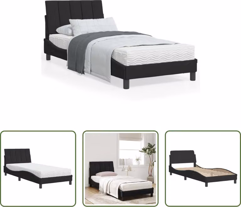 The Living Store Letto con materasso nero 90x200 cm in velluto