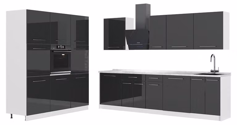 Cucina componibile Vicco Fame-Line Antracite lucido/Bianco 460 cm, PL Marmo, Model 63819