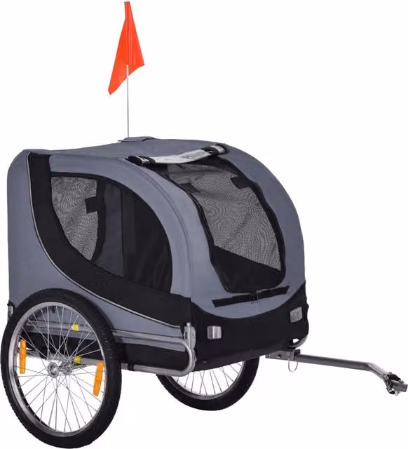 Rimorchio per animali domestici ¨C zephmum ¨C grigio+nero, acciaio+poliestere, 130x73x90cm