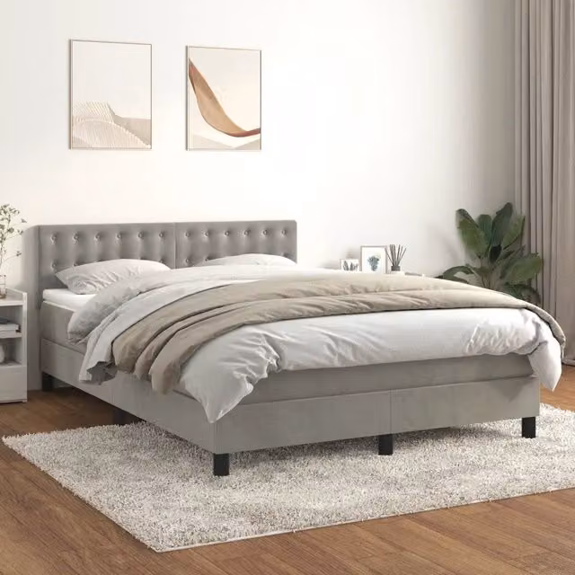 Letto Ibrido con Giroletto a Molle e Materasso vidaXL in Velluto Grigio Chiaro L/P/H: 144 x 193 x 88 cm – 1