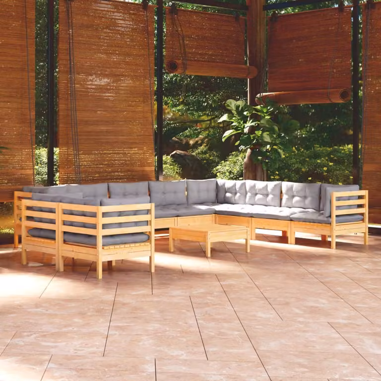Maison Exclusive - Set Divani da Giardino 11 pz con Cuscini Grigi Massello di Pino