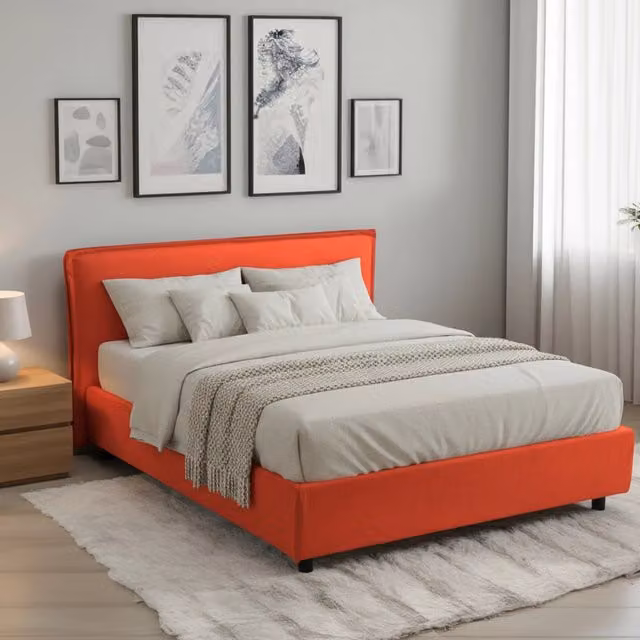 Letto alla francese DMORA con base contenitore lift up, modello Brosso, arancione, L 120 cm x P 200 cm – 1