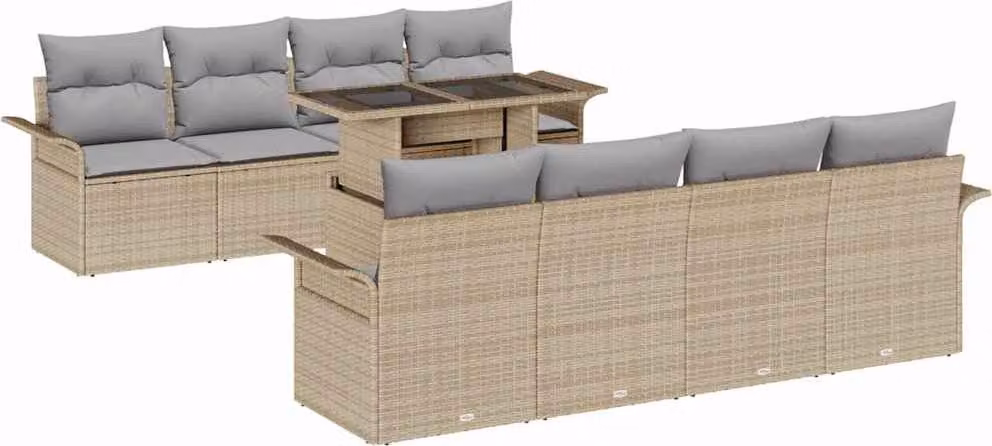 Set Divano da Giardino con cuscino 9 pcs Beige Poly Rattan
