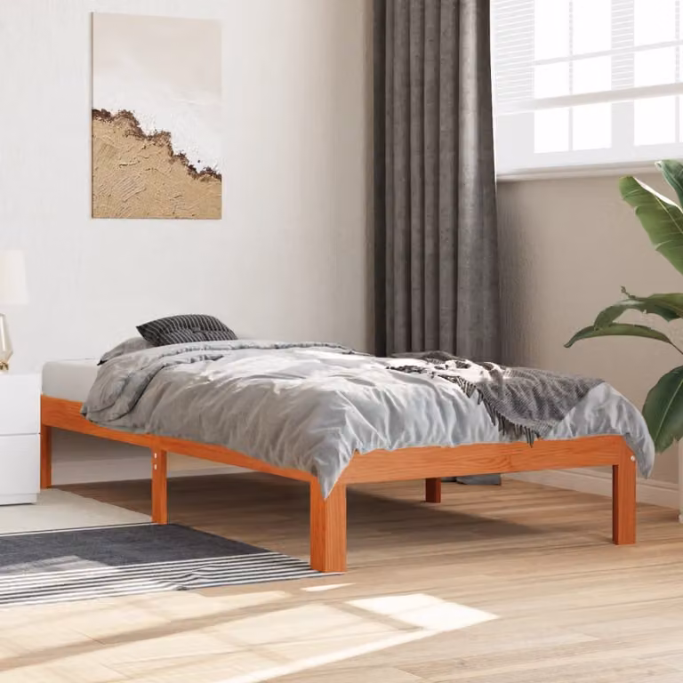 Letto in legno di pino vidaXL color marrone cera con doghe fisse, L/P/H: 90 x 190 cm
