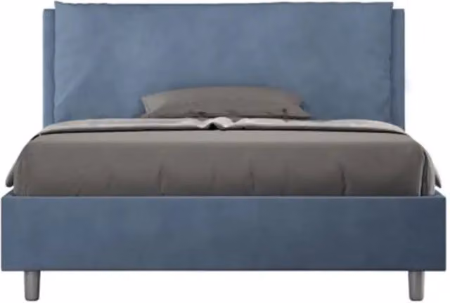 Letto matrimoniale francese senza rete imbottito 140x190 microfibra blu Antea Large