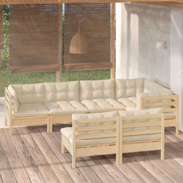 Maison Exclusive - Set Divani da Giardino 7 pz con Cuscini Crema in Massello di Pino