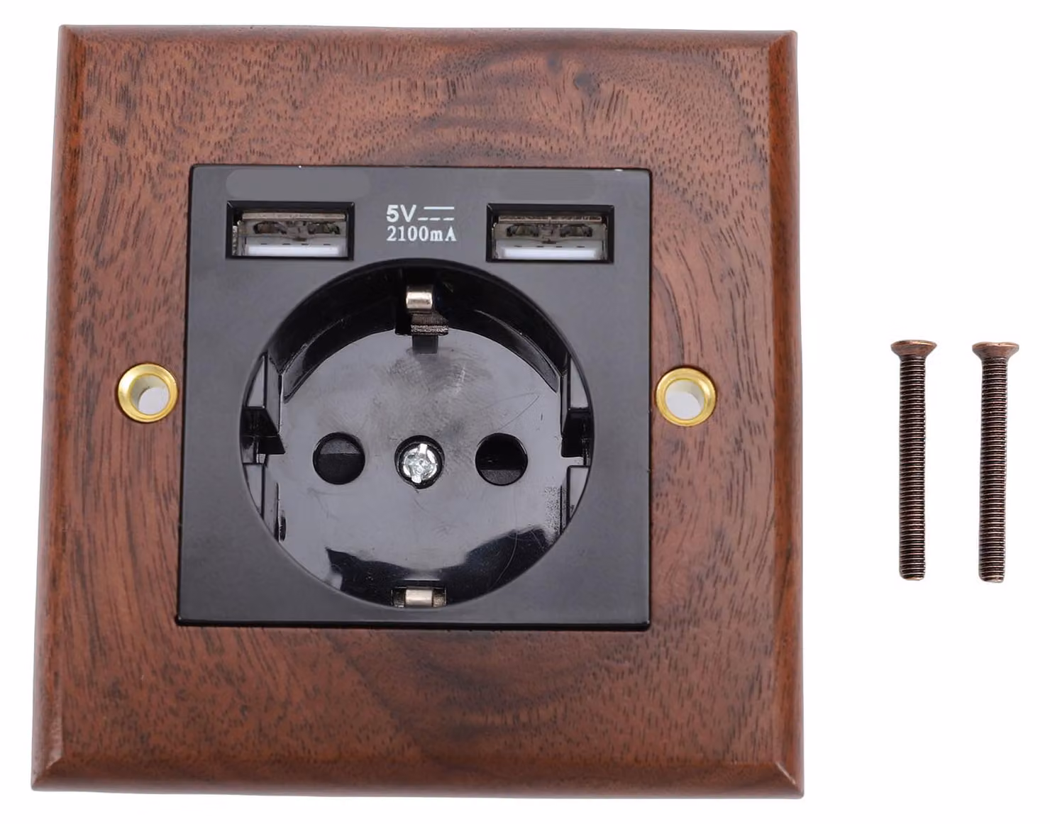 Presa a muro con pannello in legno di noce nero, presa da 16 A con due porte USB per uso interno