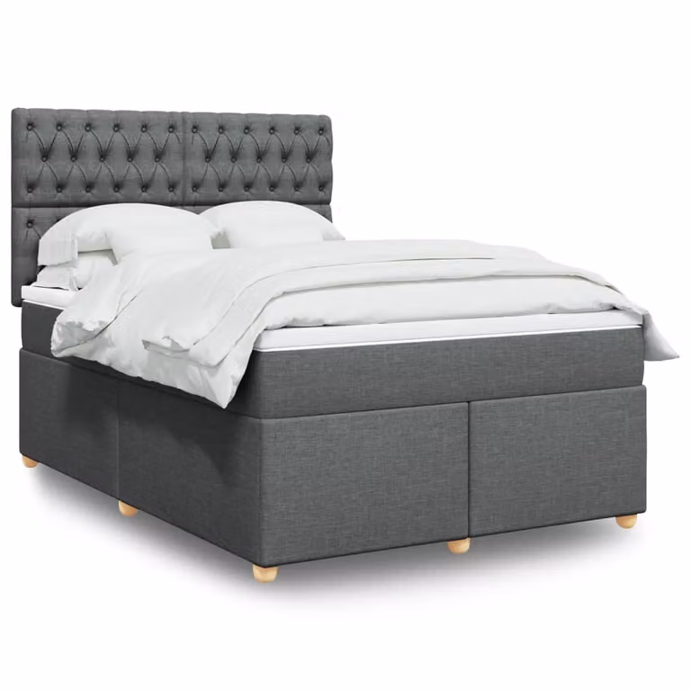 vidaXL Giroletto a Molle con Materasso Ibrido in Tessuto Grigio e Bianco L/P/H: 140 x 200 cm