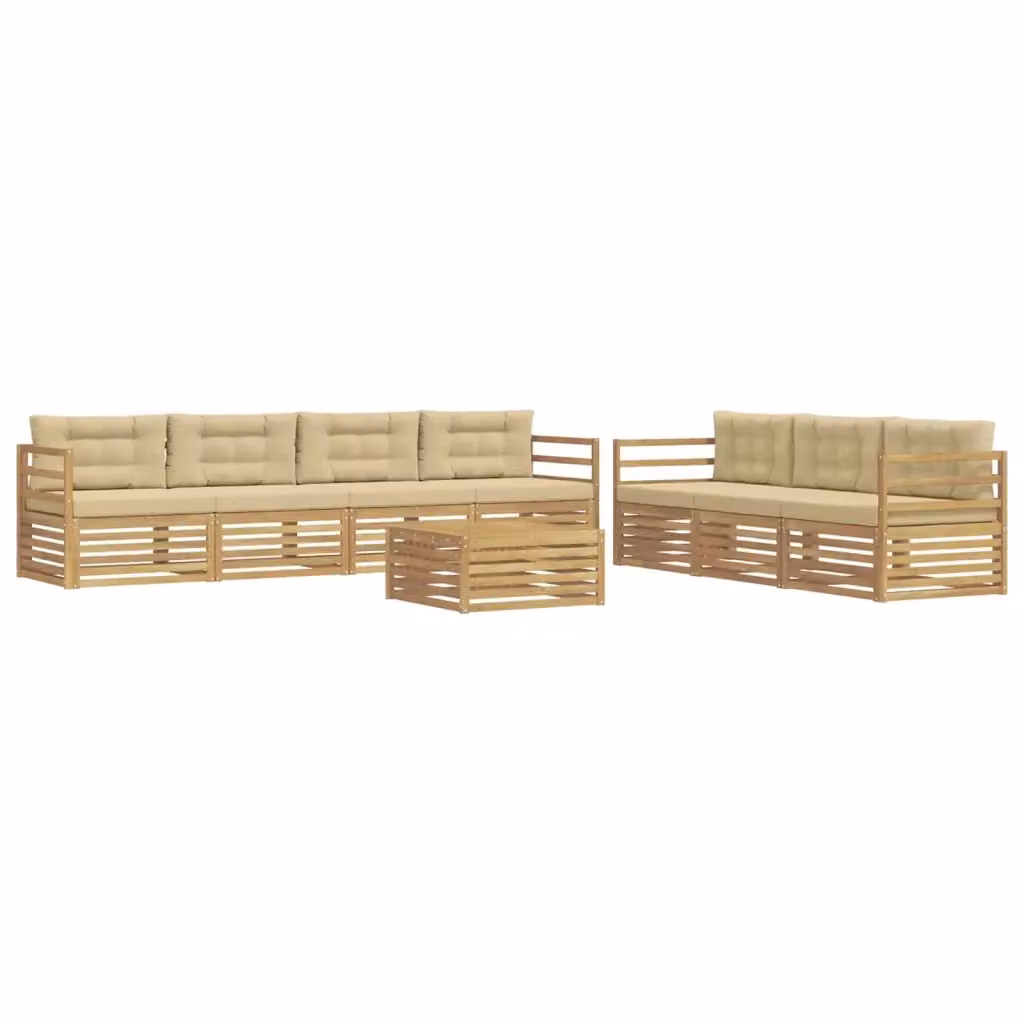 Set da giardino moderno vidaXL composto da 8 pezzi con divano a 3 posti, poltrone e tavolino da caffè in legno di acacia, colore bianco e beige con cuscini inclusi – 2