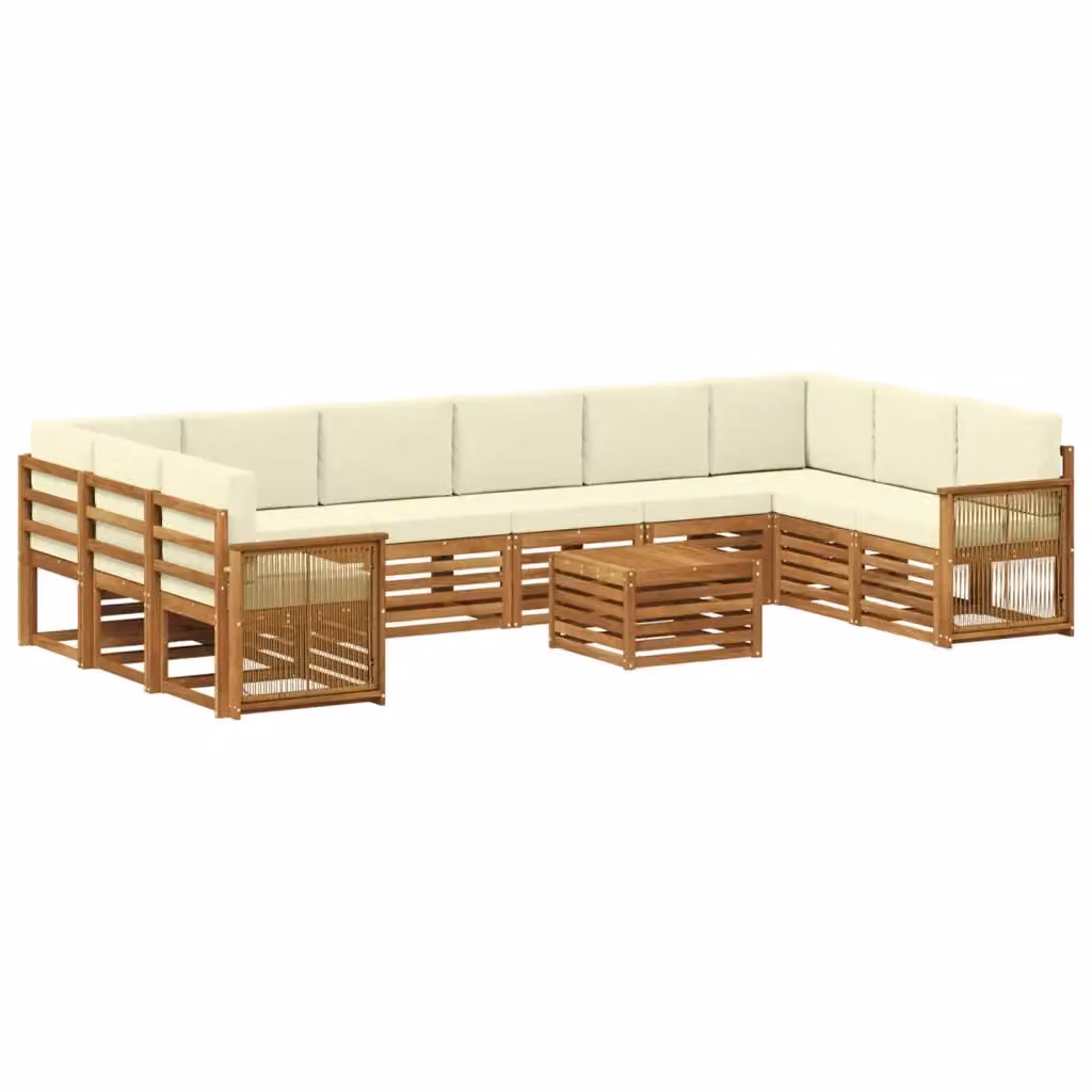 Set di divani da esterno a forma di U con tavolo da caffè vidaXL in legno di acacia, colore beige e bianco – 2