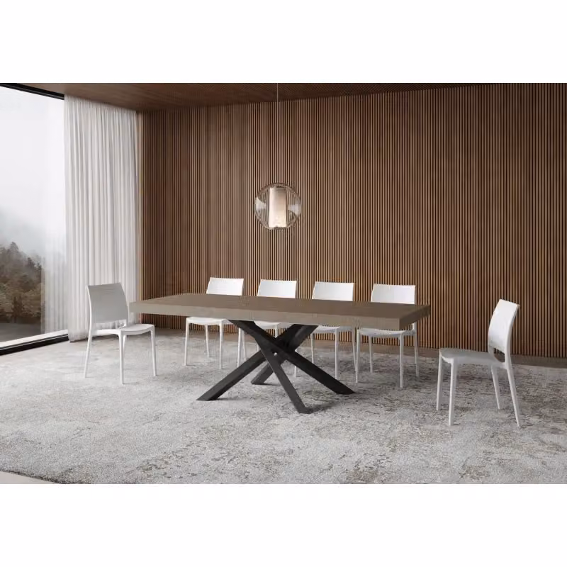 Tavolo allungabile Volantis Premium ITAMOBY con telaio in metallo antracite e piano beige, L: 120/380 x P: 90 cm – 2
