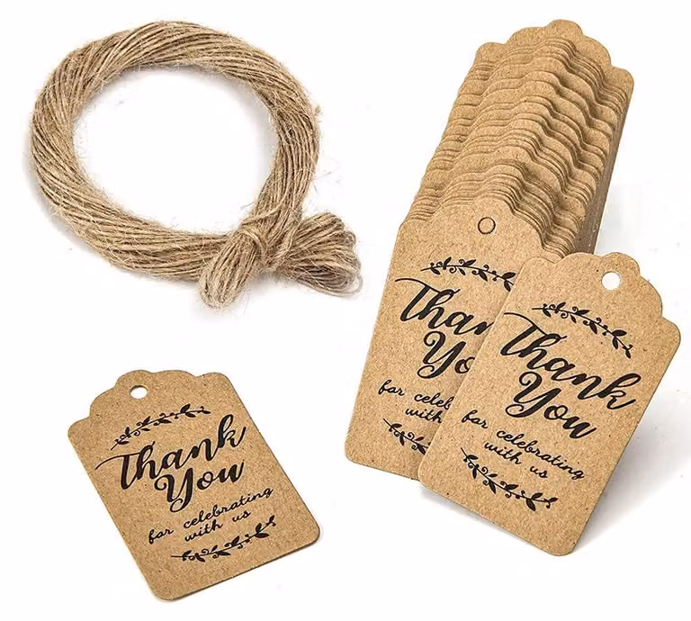 200 etichette regalo in carta kraft, marroni, rotonde, con cordino di iuta