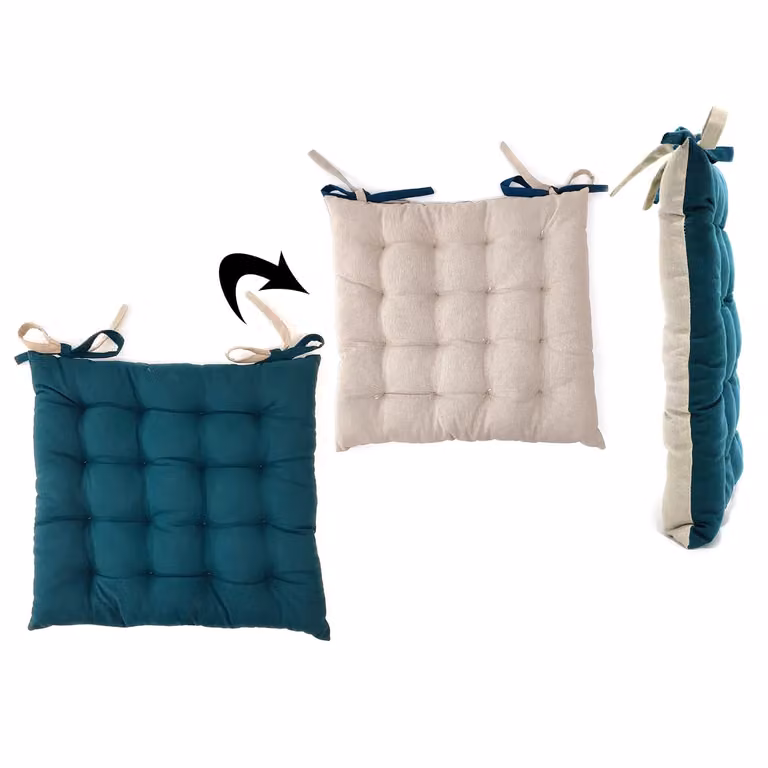 Cuscino per sedia VESTIAMO CASA in cotone, blu petrolio e sabbia, 40 x 40 cm