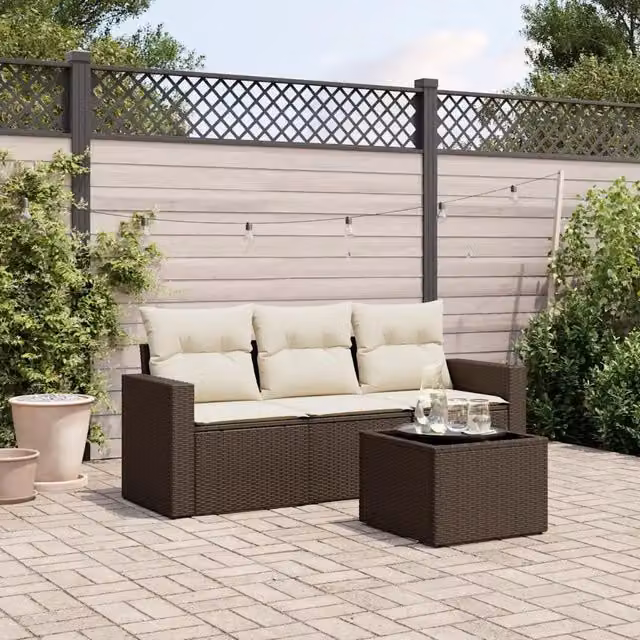 Set Divano da Giardino 4 pz con Cuscini Marrone in Polyrattan 3251010