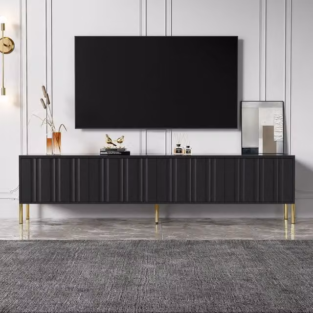 Mobile TV design - Xylo - 190x38x48 cm - Nero - Porte rainur?? piedi dorati