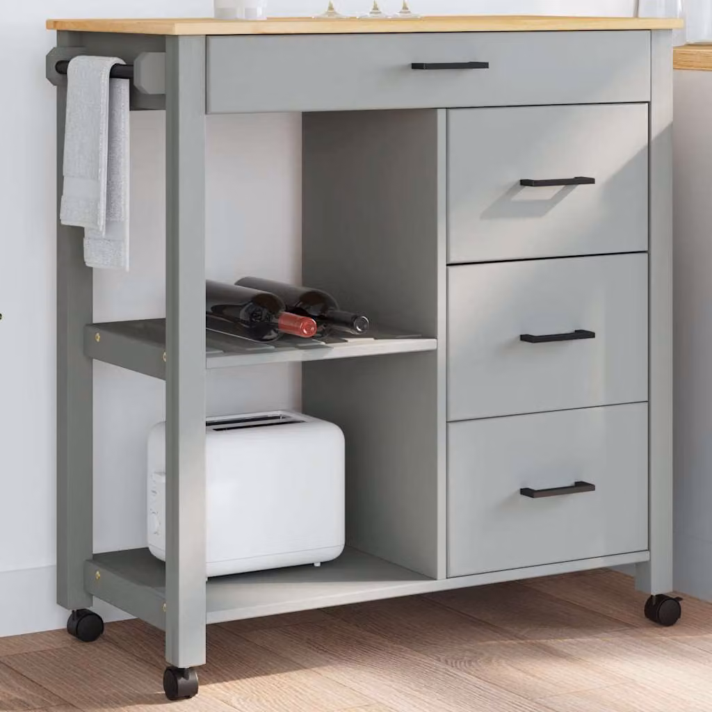 vidaXL Carrello da Cucina MONZA in Legno di Pino Grigio L 84 cm, P 40 cm, H 88,5 cm