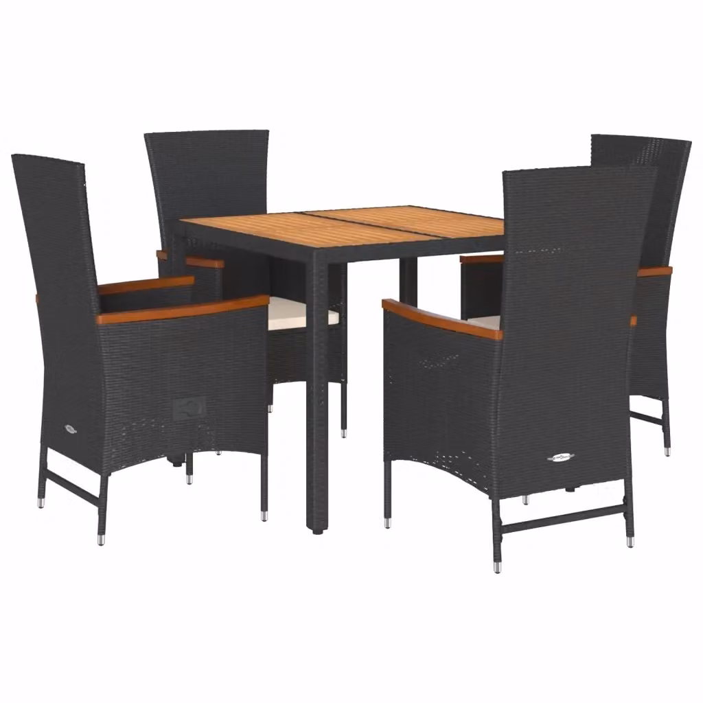 Set da Pranzo da Giardino vidaXL in Legno di Acacia e Polyrattan con 5 Pezzi Nero – 2