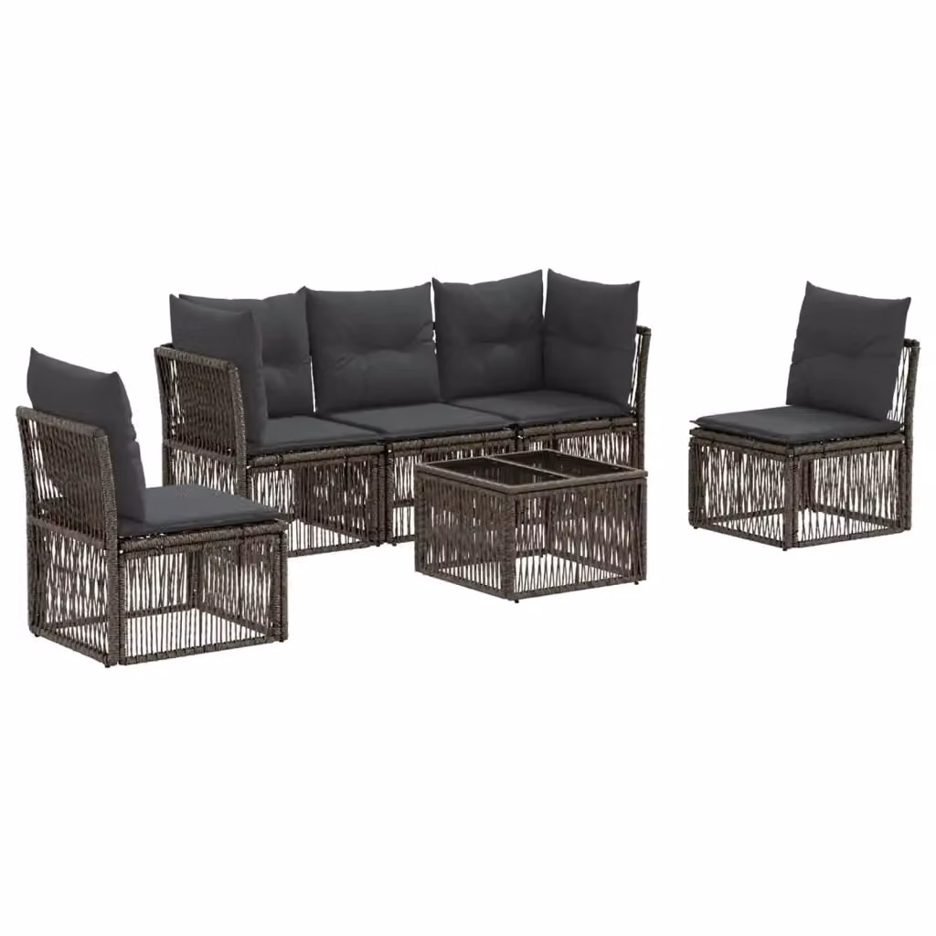 Set da giardino moderno vidaXL composto da 6 pezzi con divano ad angolo, tavolino da caffè e cuscini grigi in rattan e metallo – 2