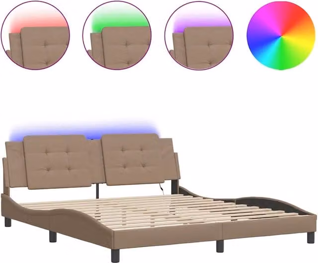 Letto matrimoniale | Letto per adulti | Giroletto con LED senza Materasso Zadar Cappuccino 180x200 cm