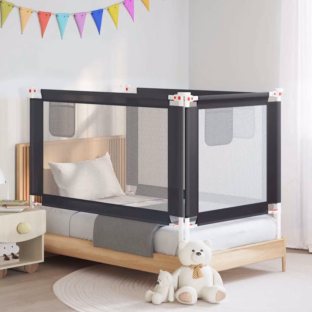 Sponda Letto Sicurezza Bambini vidaXL Grigio Scuro in Tessuto e Metallo, L: 140 cm, H: 25 cm