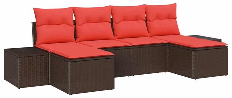 Set Divano da Giardino con cuscino 6 pcs Marrone polyrattan