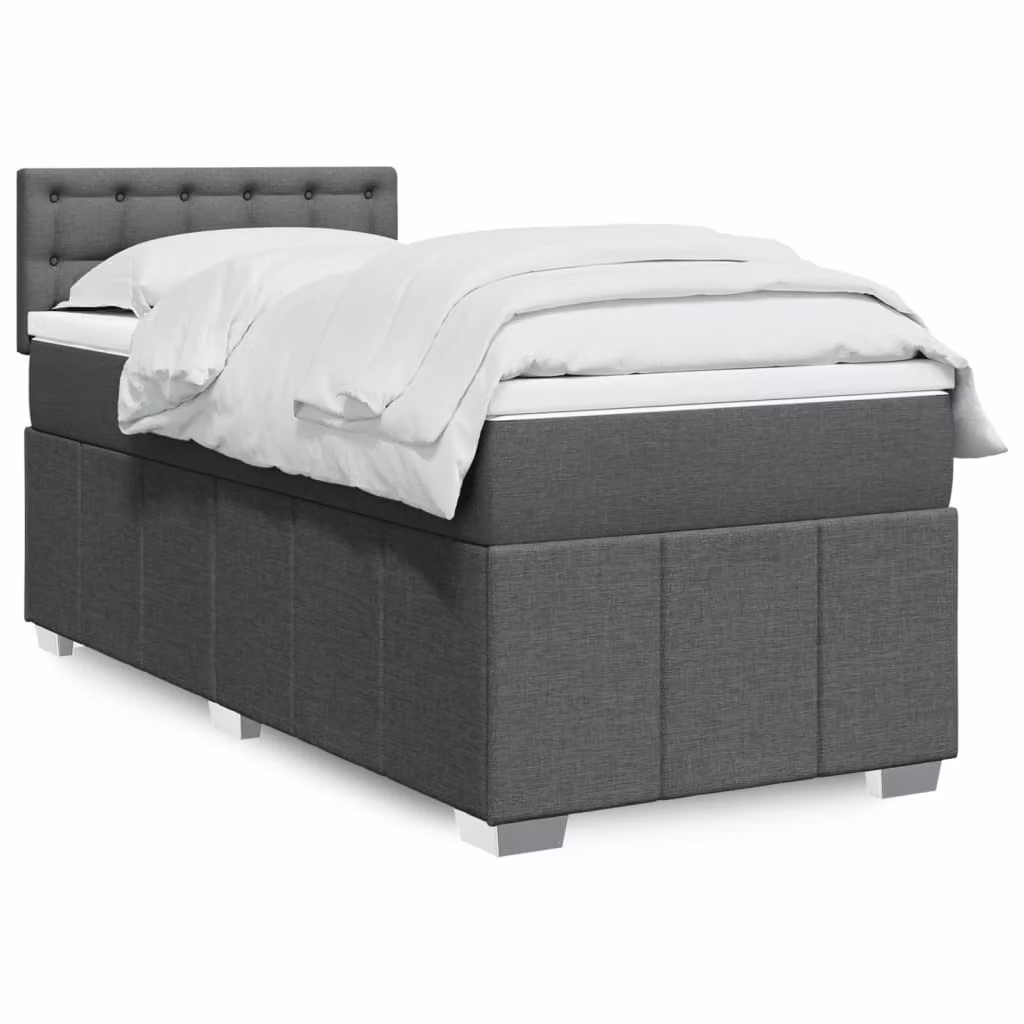 vidaXL Giroletto a Molle con Materasso Ibrido in Tessuto Grigio e Bianco L/P/H: 80 x 200 cm