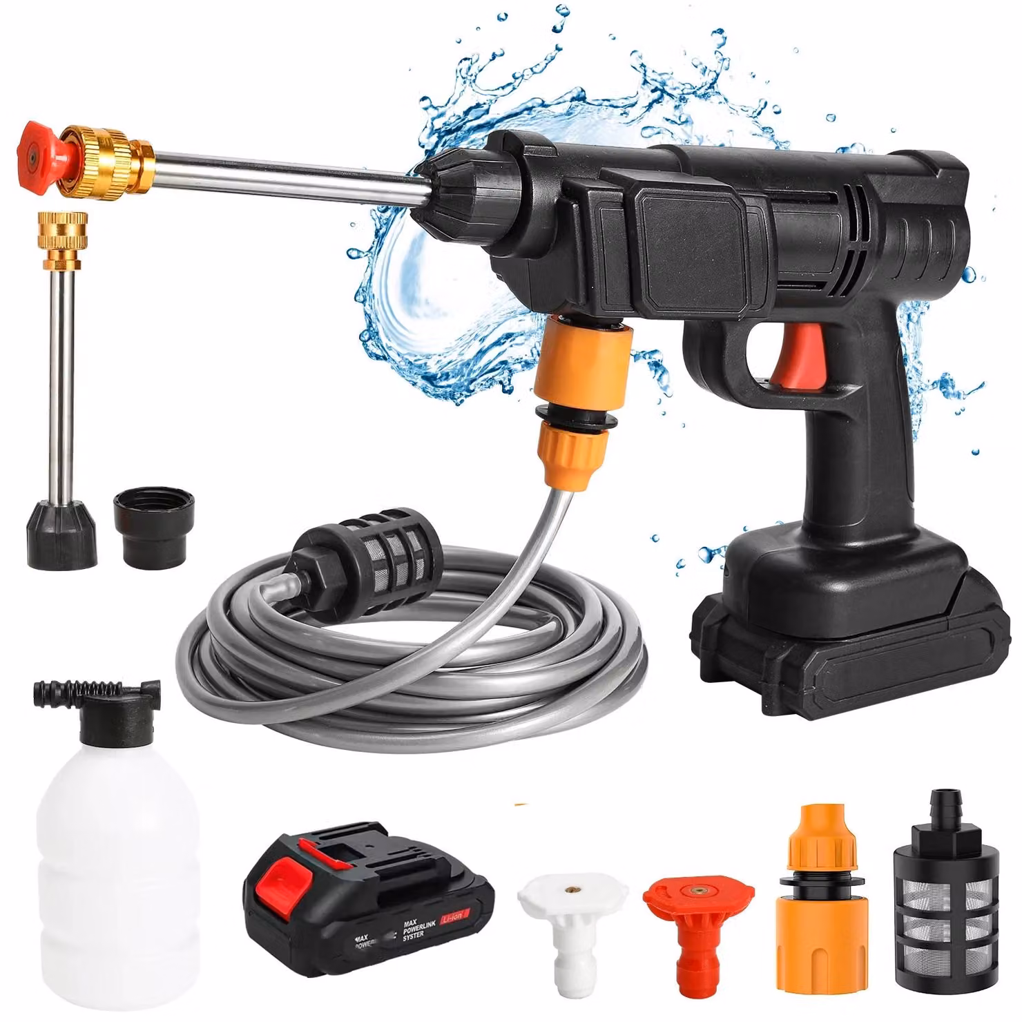 Idropulitrici - Idropulitrici a batteria - 1500 W - 30 bar - 21 V - 1 batteria - Ideale per il lavaggio auto