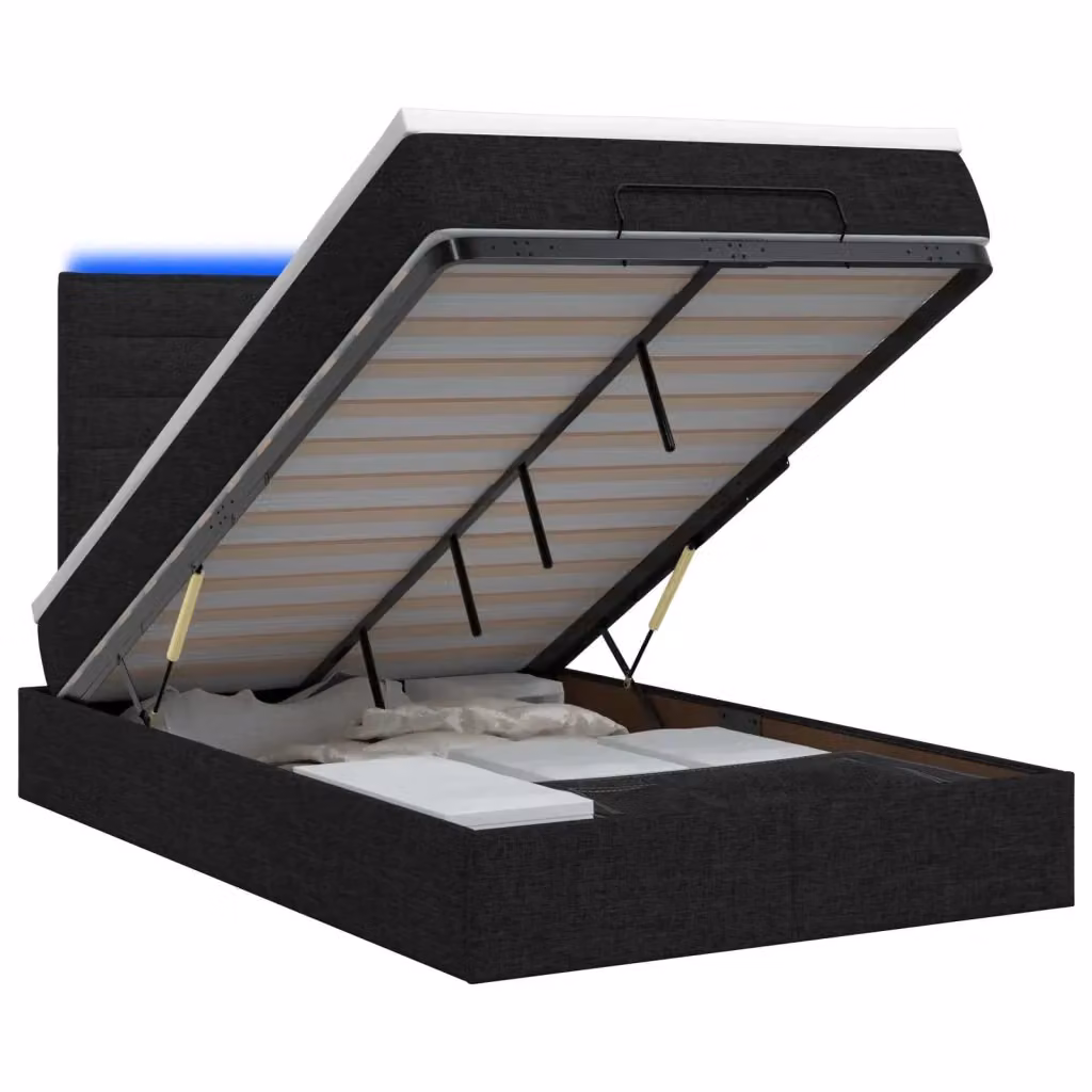 Letto Ottomano con Materasso Ibrido e Illuminazione LED vidaXL, Colore Nero e Bianco, L/P/H: 200 x 120 x 88 cm – 2